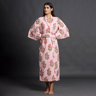 Rose Bouquet On Pink Kimono Robe Jisora Jaipur
