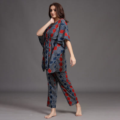Dynamic Pattern on Blue Kaftan Pyjama JISORA
