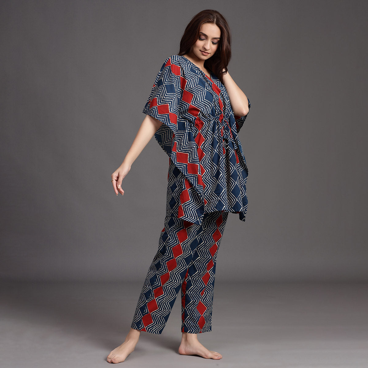 Dynamic Pattern on Blue Kaftan Pyjama JISORA