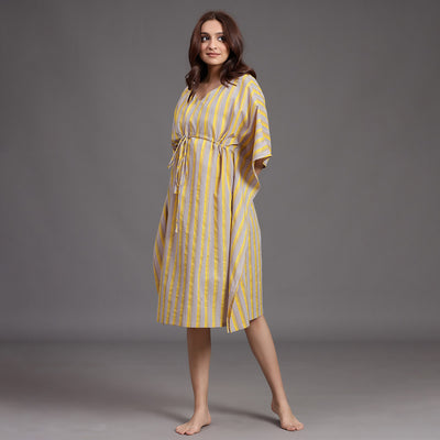 Strokes on Yellow Midi Kaftan Jisora Jaipur