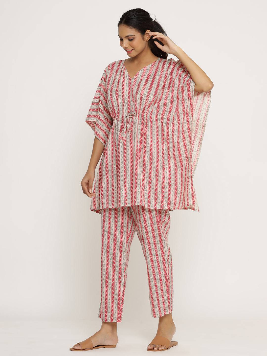 Arrow Stripes on Grey Kaftan Pyjama JISORA