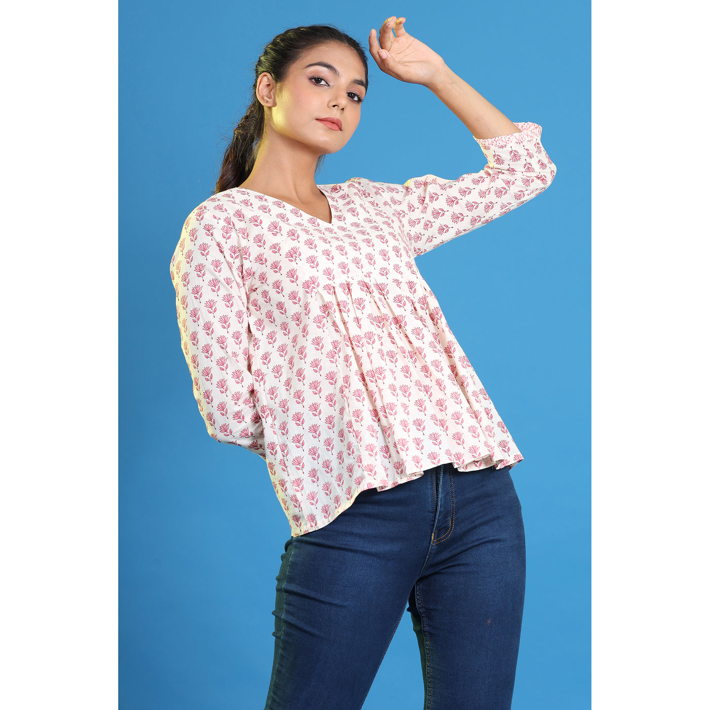 Tulips on Off-white Short Kurti