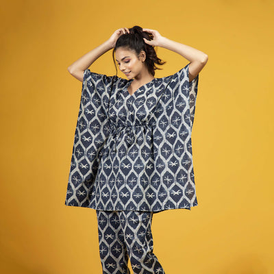 Shibori on Blue Kaftan Pyjama