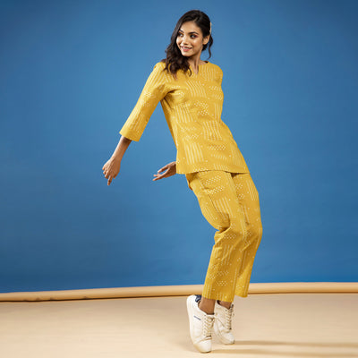 Patterned Dots on Mustard Loungewear JISORA