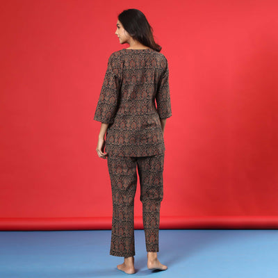 Earthy Ajrakh on Black Loungewear JISORA