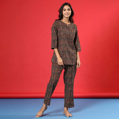 Earthy Ajrakh on Black Loungewear JISORA