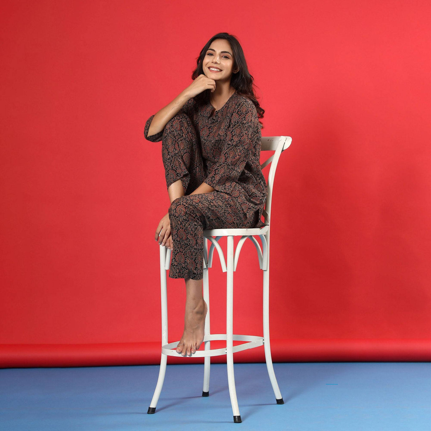 Earthy Ajrakh on Black Loungewear JISORA