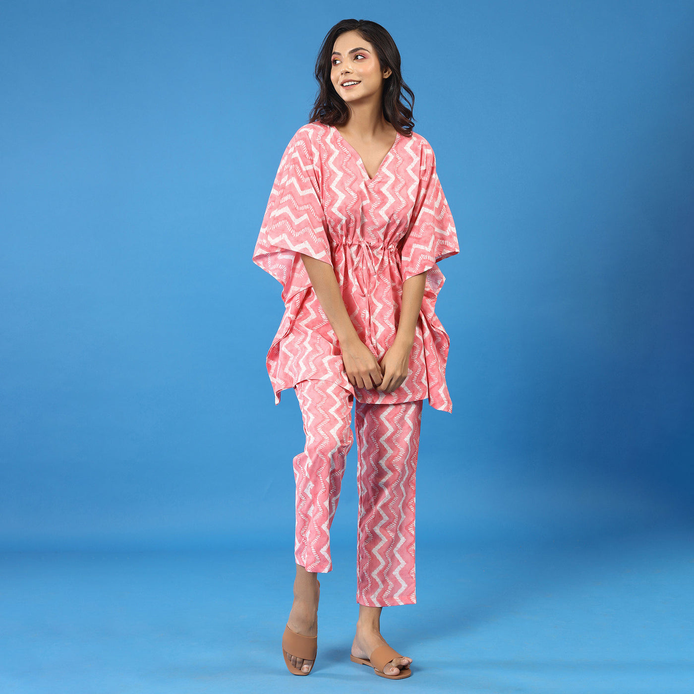 Glitched Stripes on Pink Kaftan Pyjama