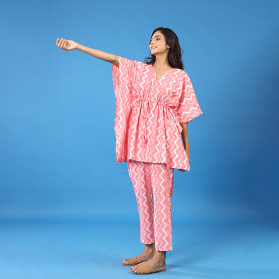 Glitched Stripes on Pink Kaftan Pyjama