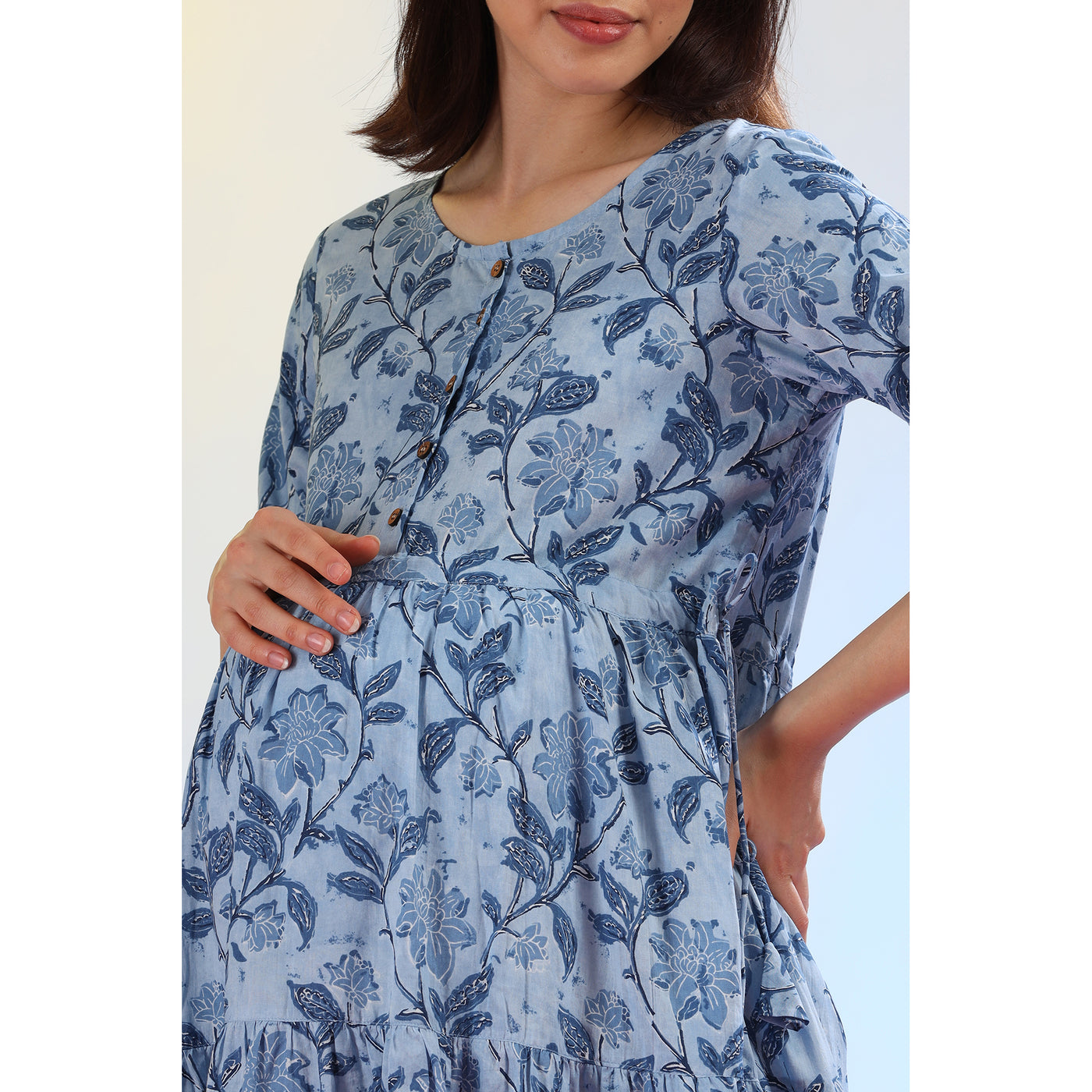Gardenia on Blue Feeding Maternity Midi Dress