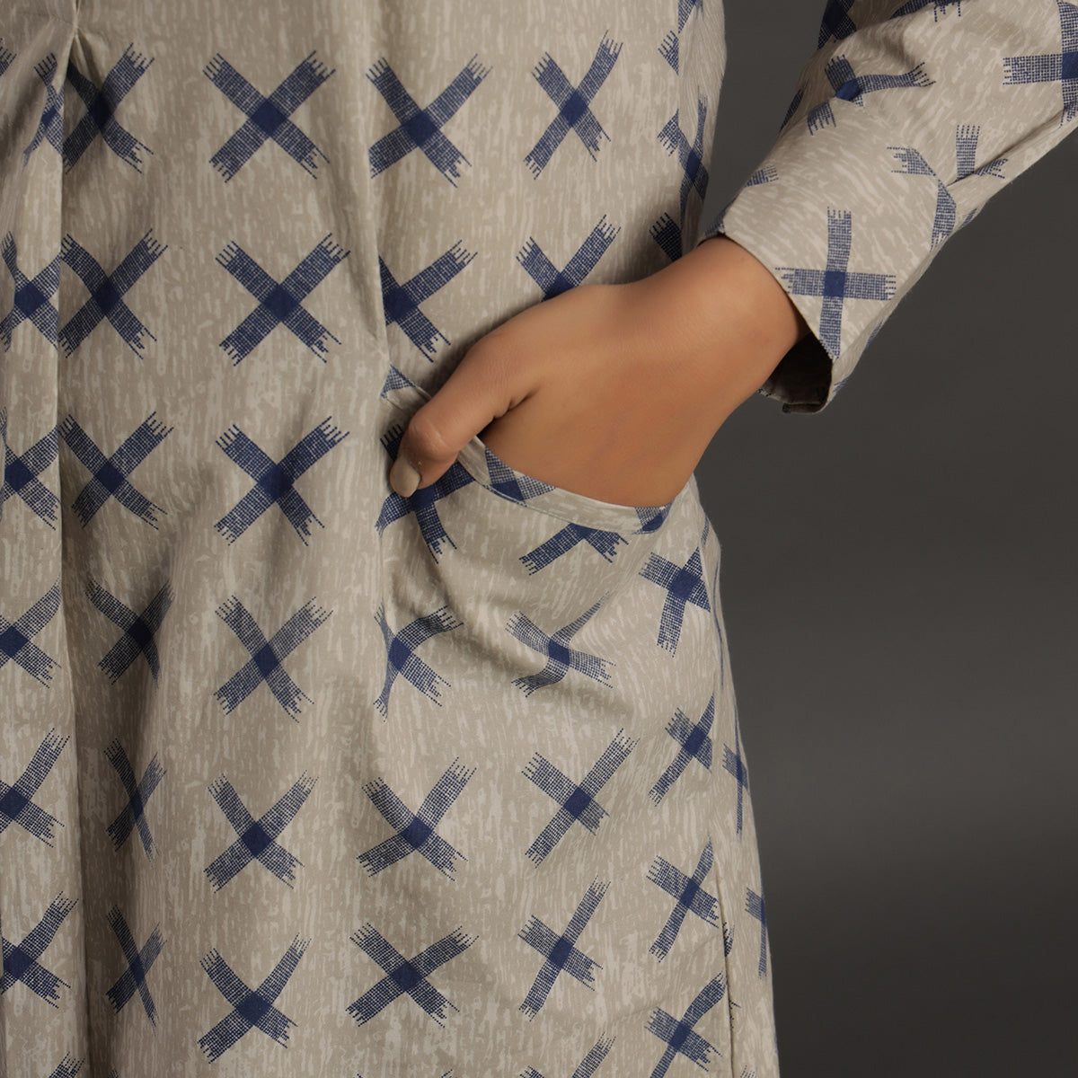 Geometric Weaves On Grey Shirt Dress