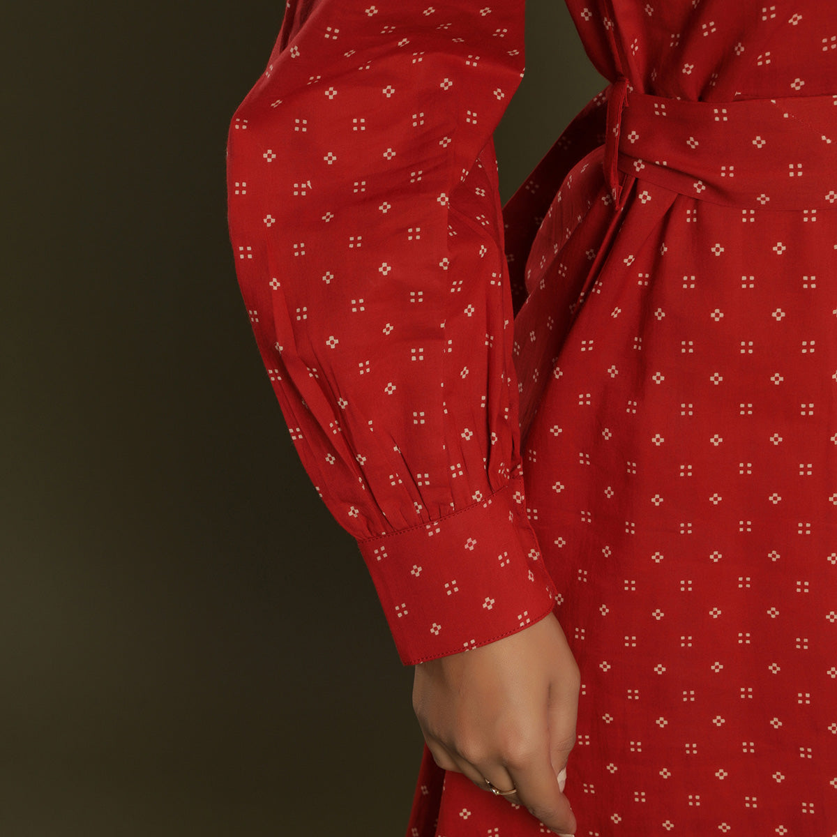 Pixels on Red Puffed Dress Jisora Jaipur