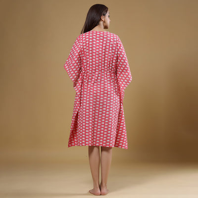 The Elephant Whisperer on Pink Midi Kaftan Jisora Jaipur