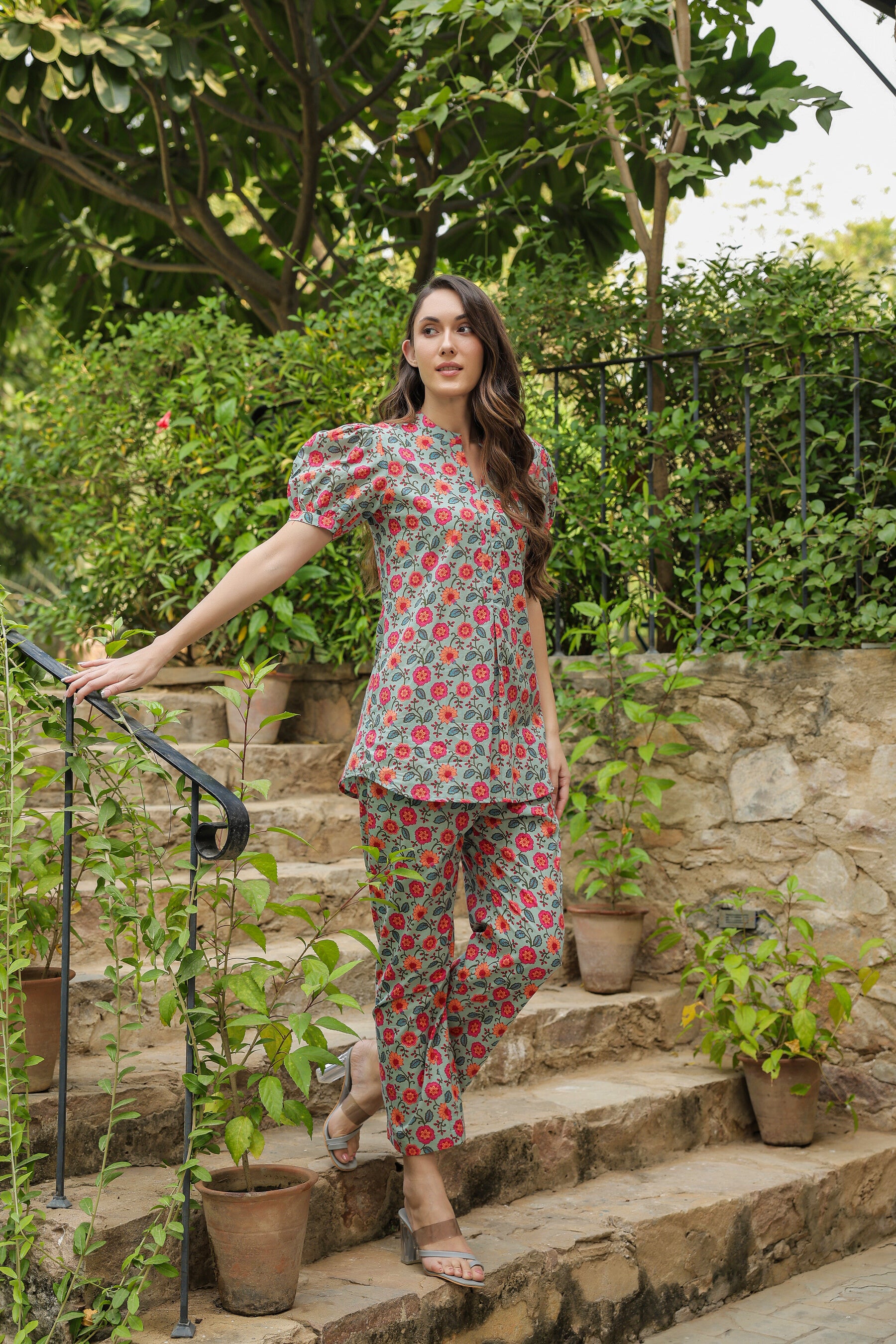 Floral folklore cotton Loungewear Top Set