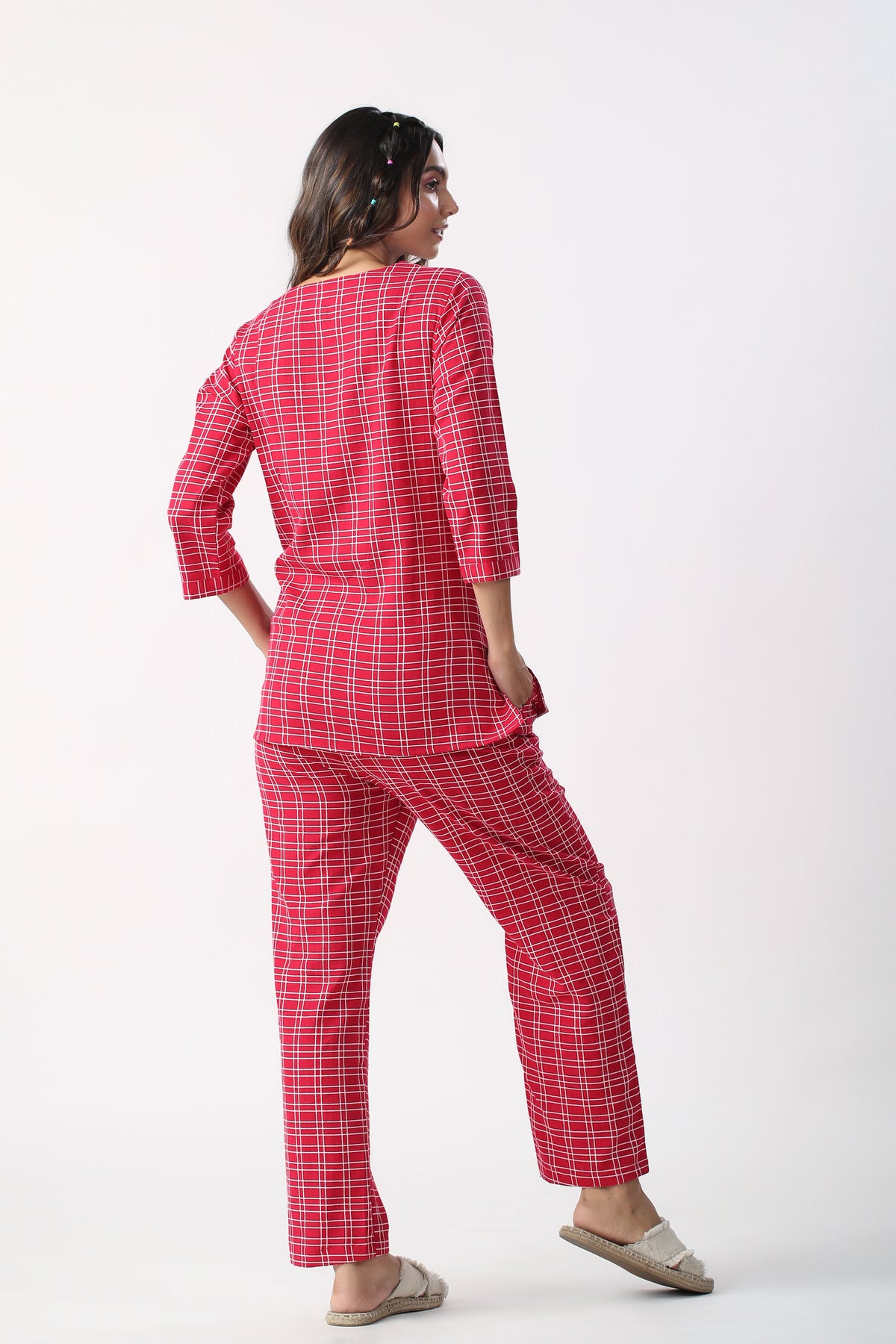 Checkered Maroon Khadi Cotton Loungewear set