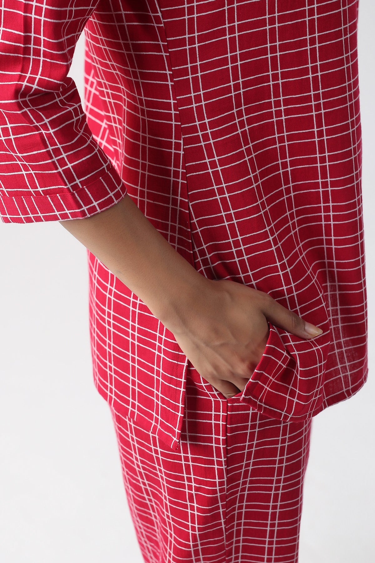 Checkered Maroon Khadi Cotton Loungewear set