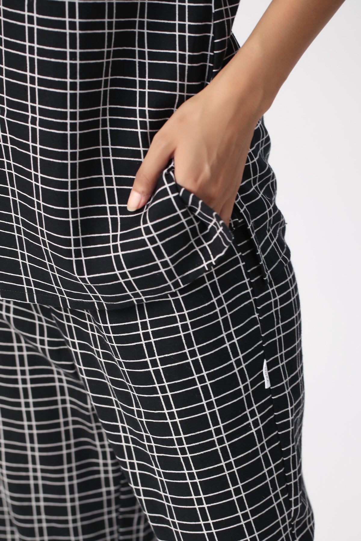 Checkered Black Khadi Cotton Loungewear Set