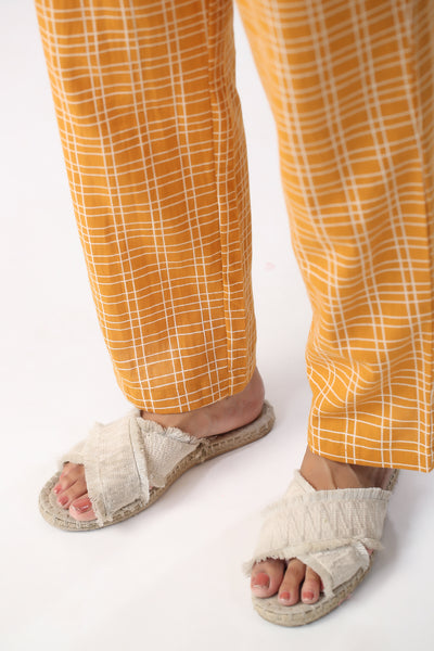 Checkered Saffron Cotton Khadi Loungewear set