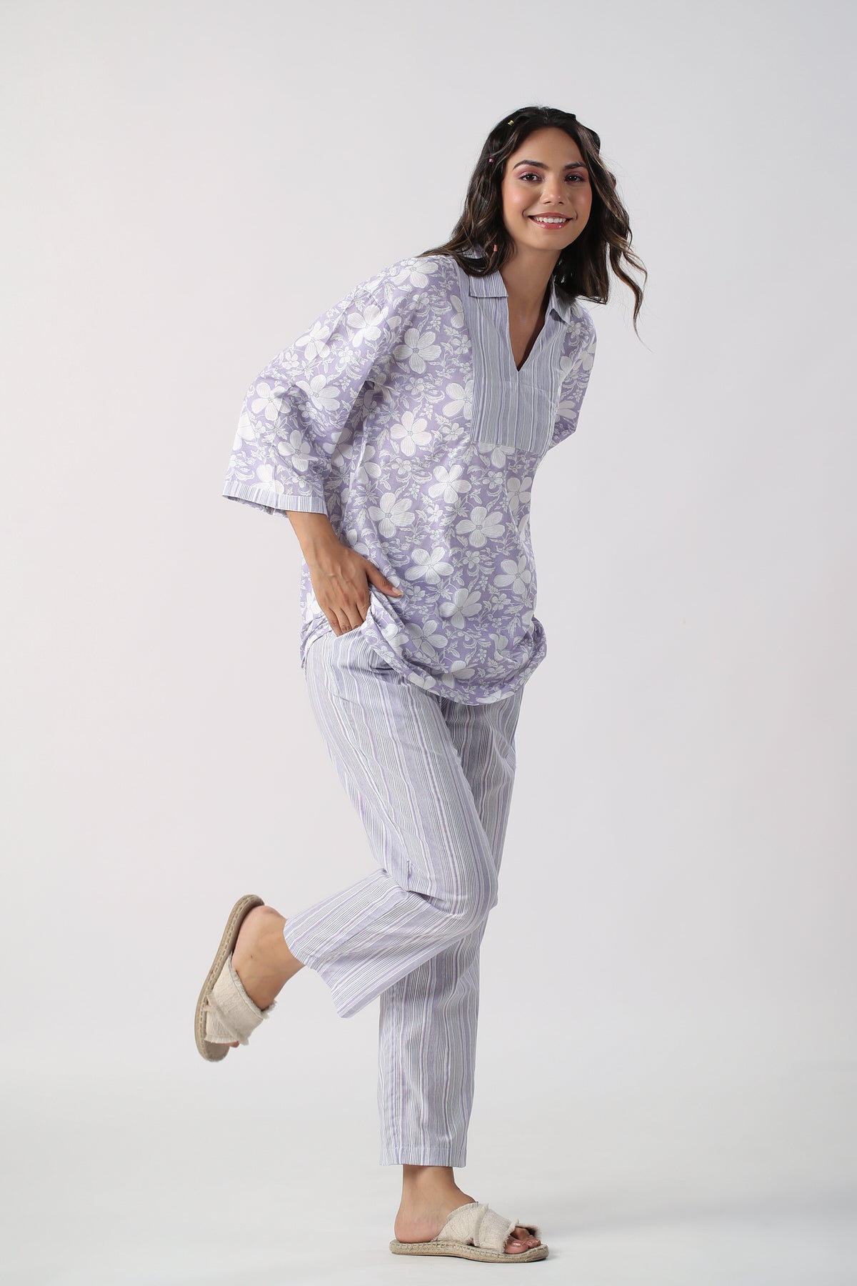 Lavender Meadows Cotton Loungewear Top Set