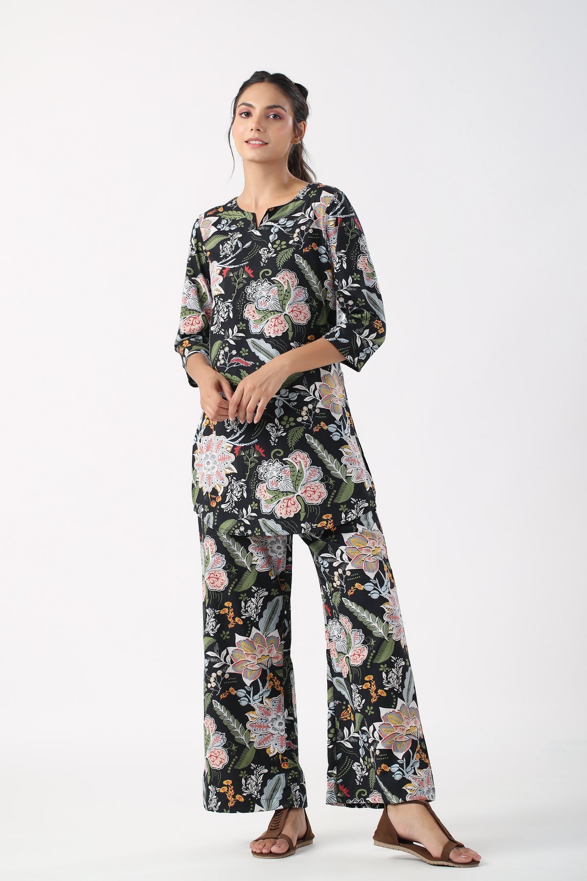 Dreamy Dusk Cotton Flex Palazzo Loungewear Set