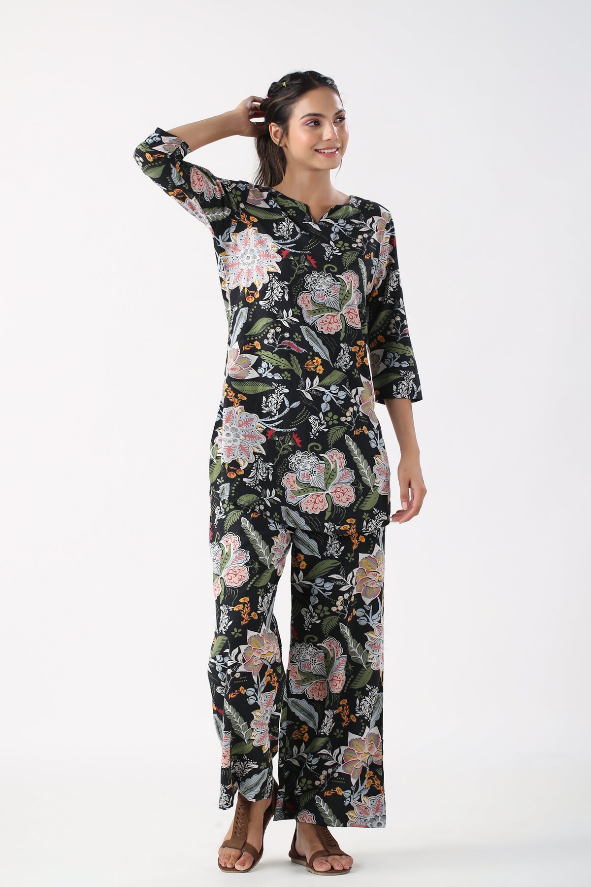 Dreamy Dusk Cotton Flex Palazzo Loungewear Set