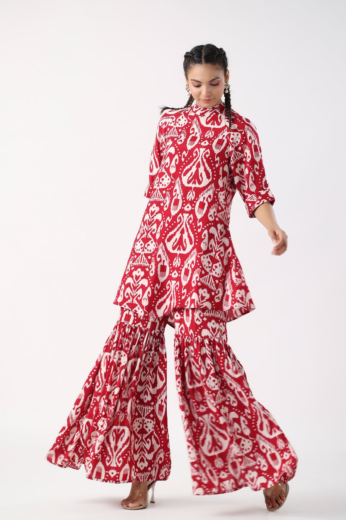 Red Ikat Print Silk Coord set