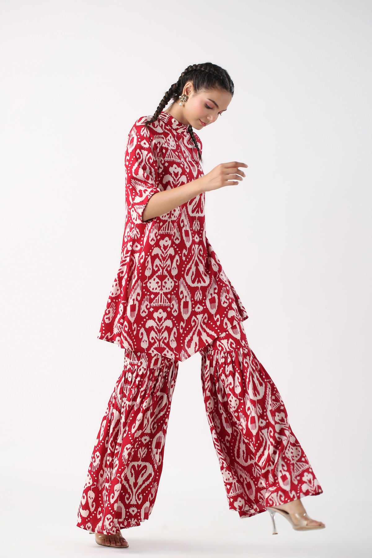 Red Ikat Print Silk Coord set