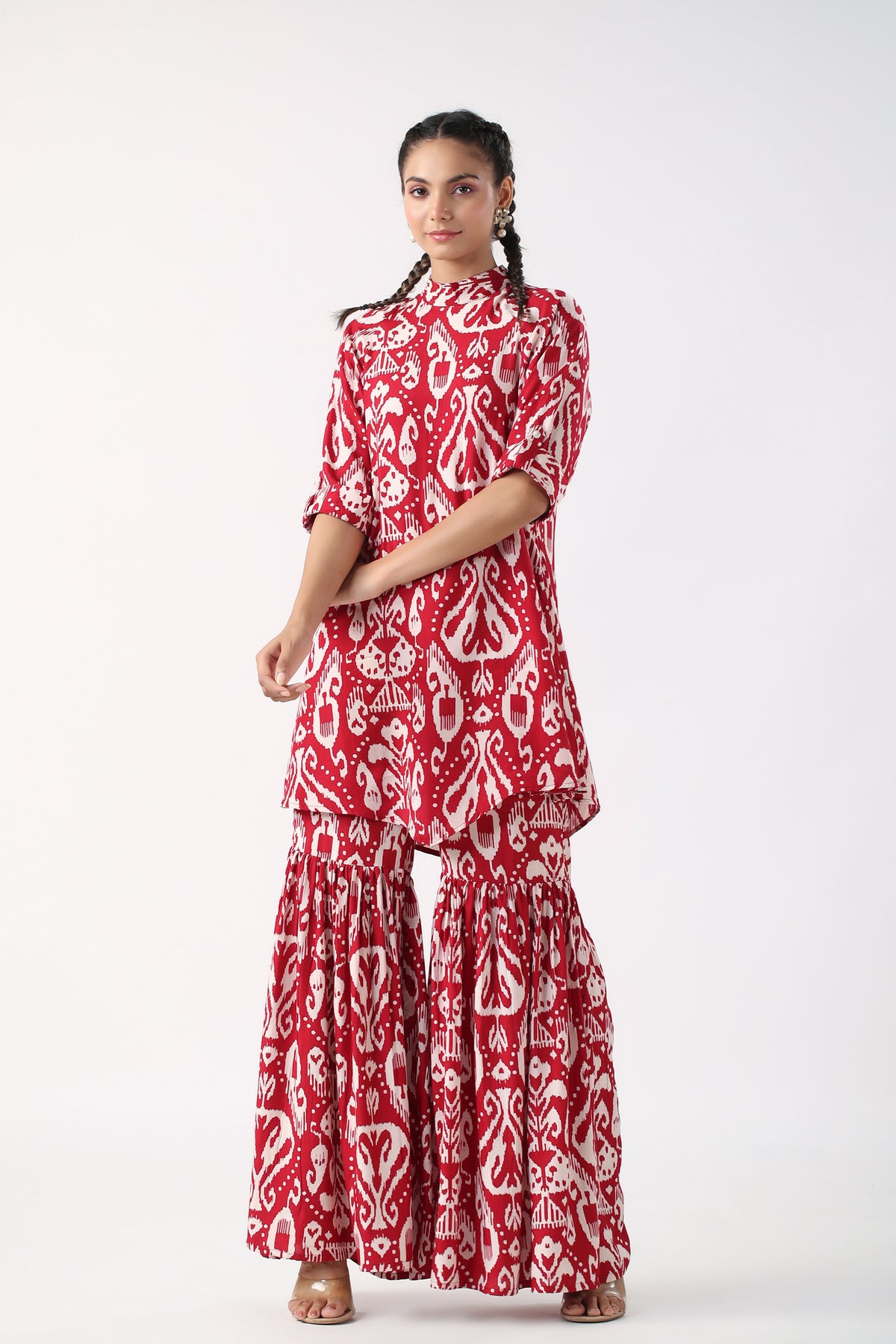 Red Ikat Print Silk Coord set