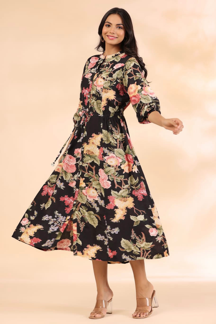 Bageecha on Black Russian Silk MIDI Dress