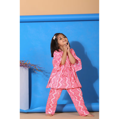 Glitched Stripes on Pink Kids Kaftan Pyjama