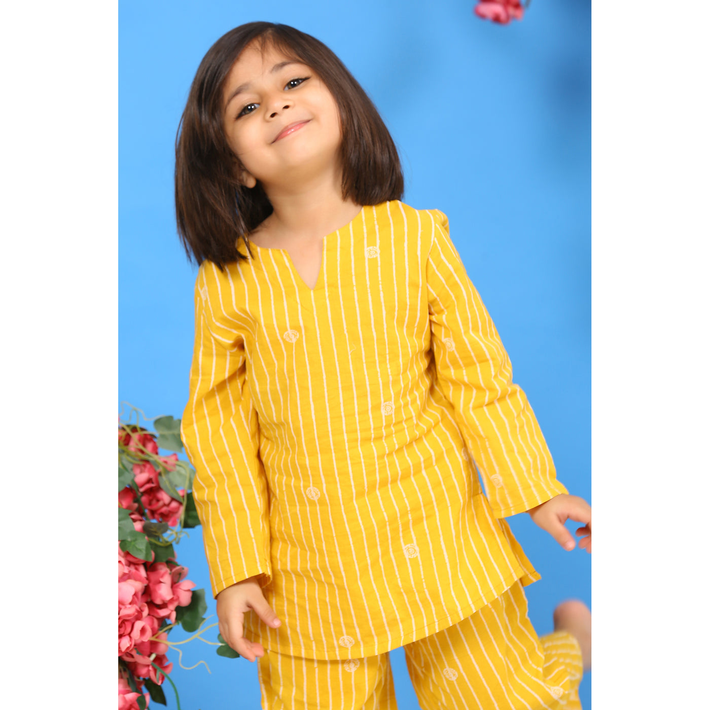 Stripes and Polka on Yellow Kids Loungewear Set