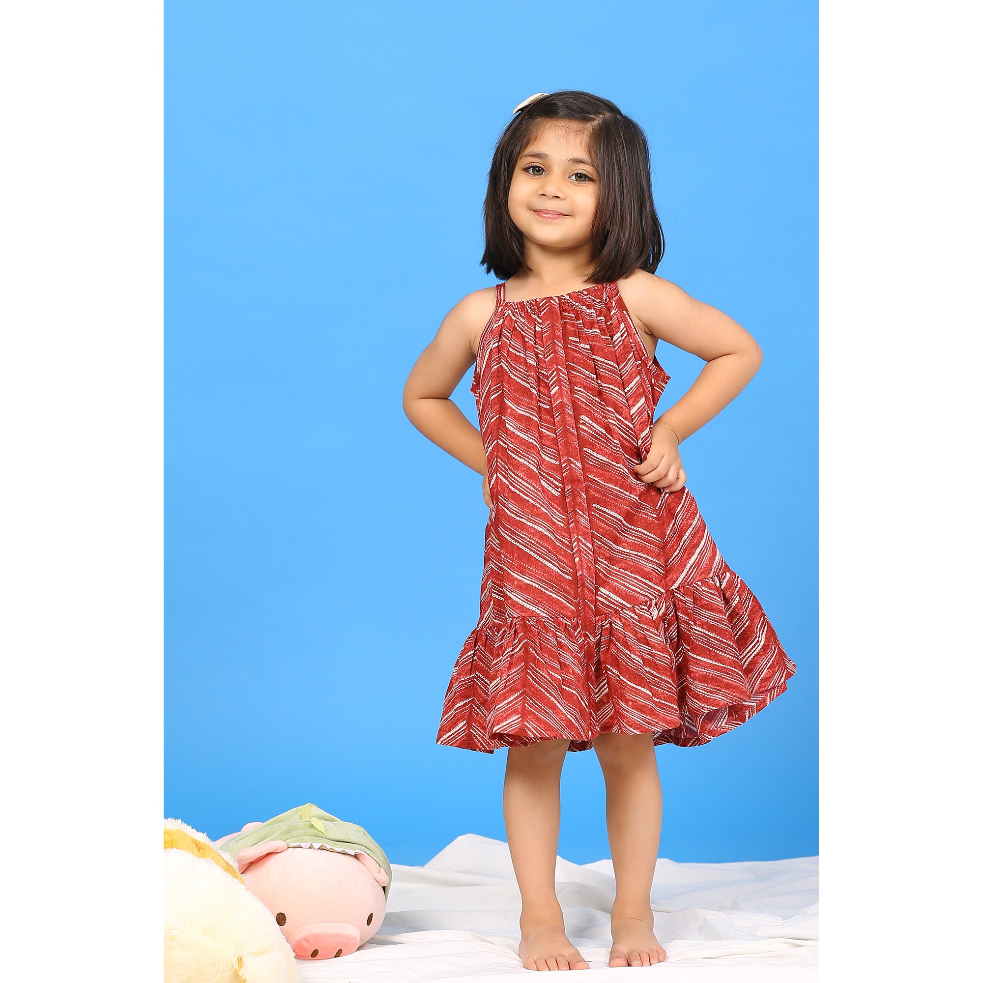 Handcrafted Shibori on Maroon sleeveless Kids Dress