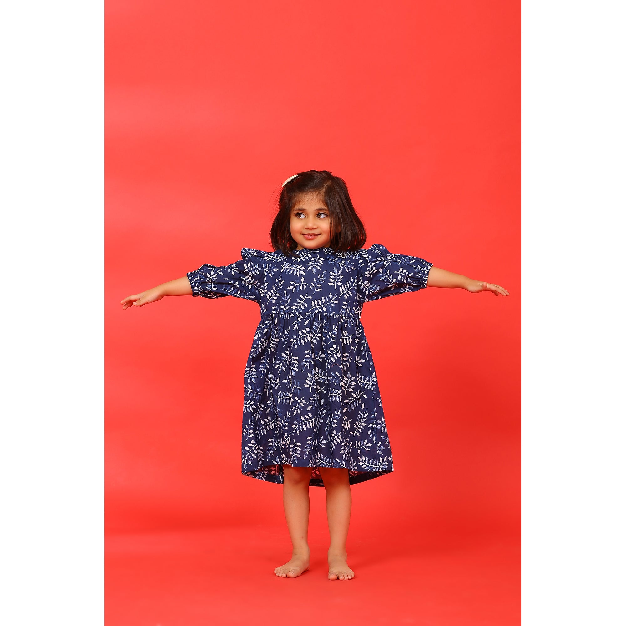 Neem Leaves on Blue Kids Dress