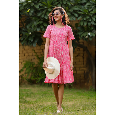 Contrast Mandala On Pink T-Shirt Dress