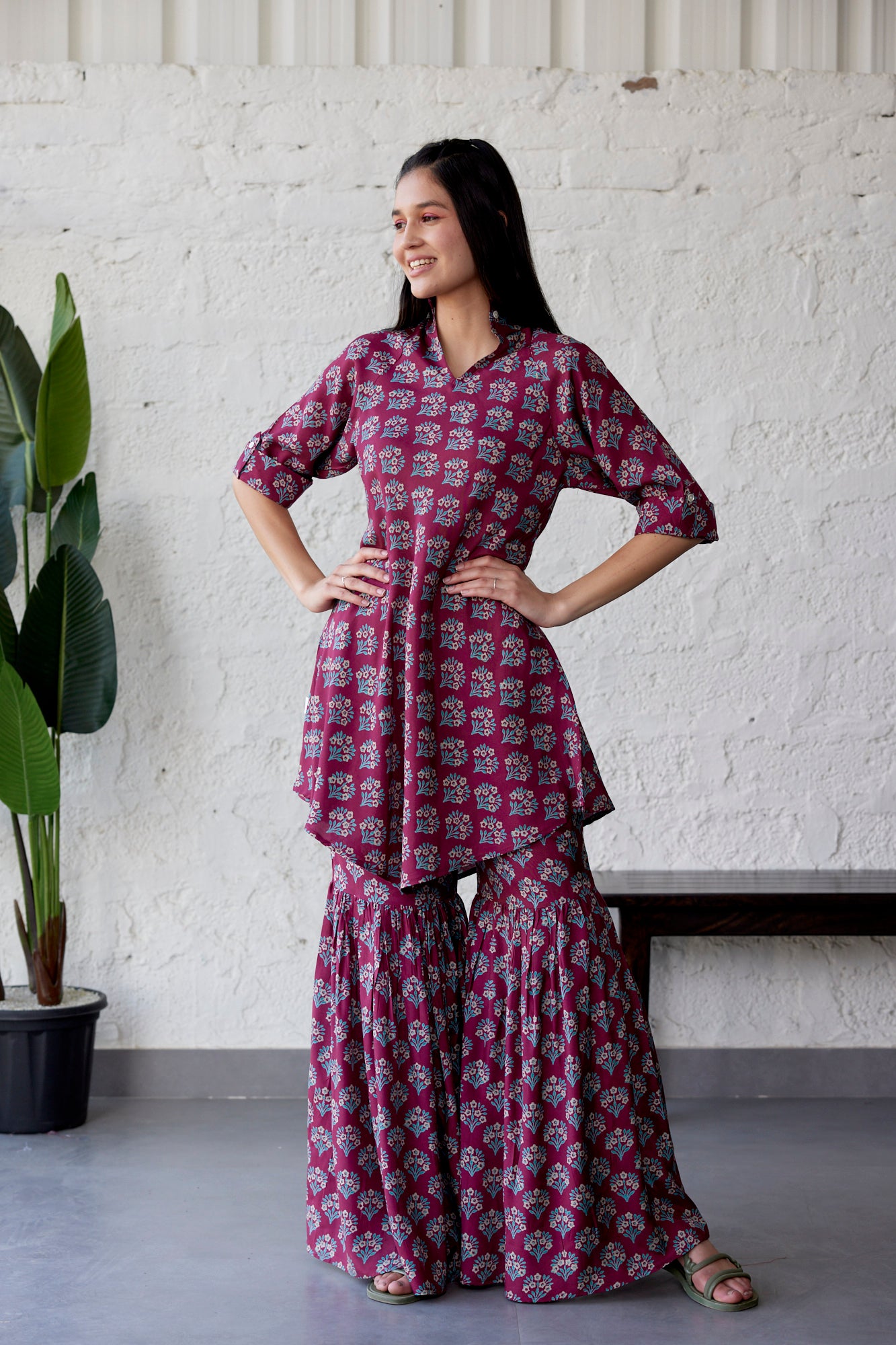 Aloha Mora On Wine Silk Co-ord Set