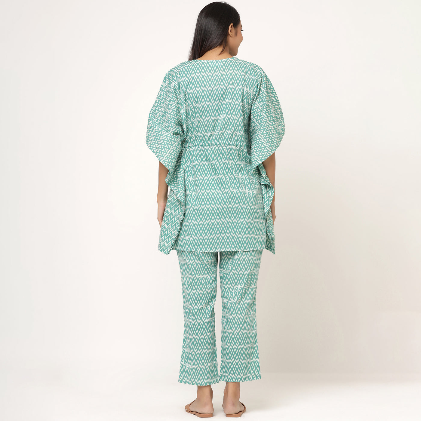 Zig-Zag Print on Sea Green Kaftan Pyjama