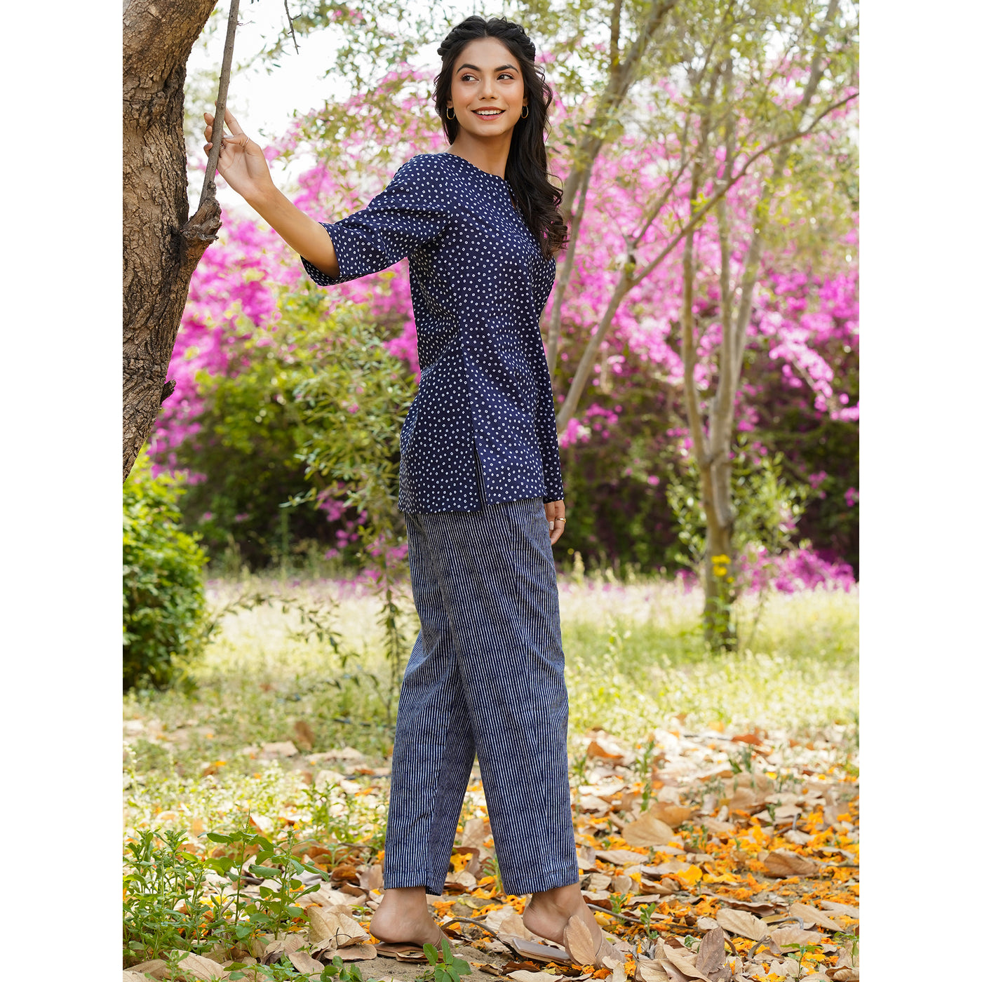 Patterned Dots with stripes on Blue Loungewear