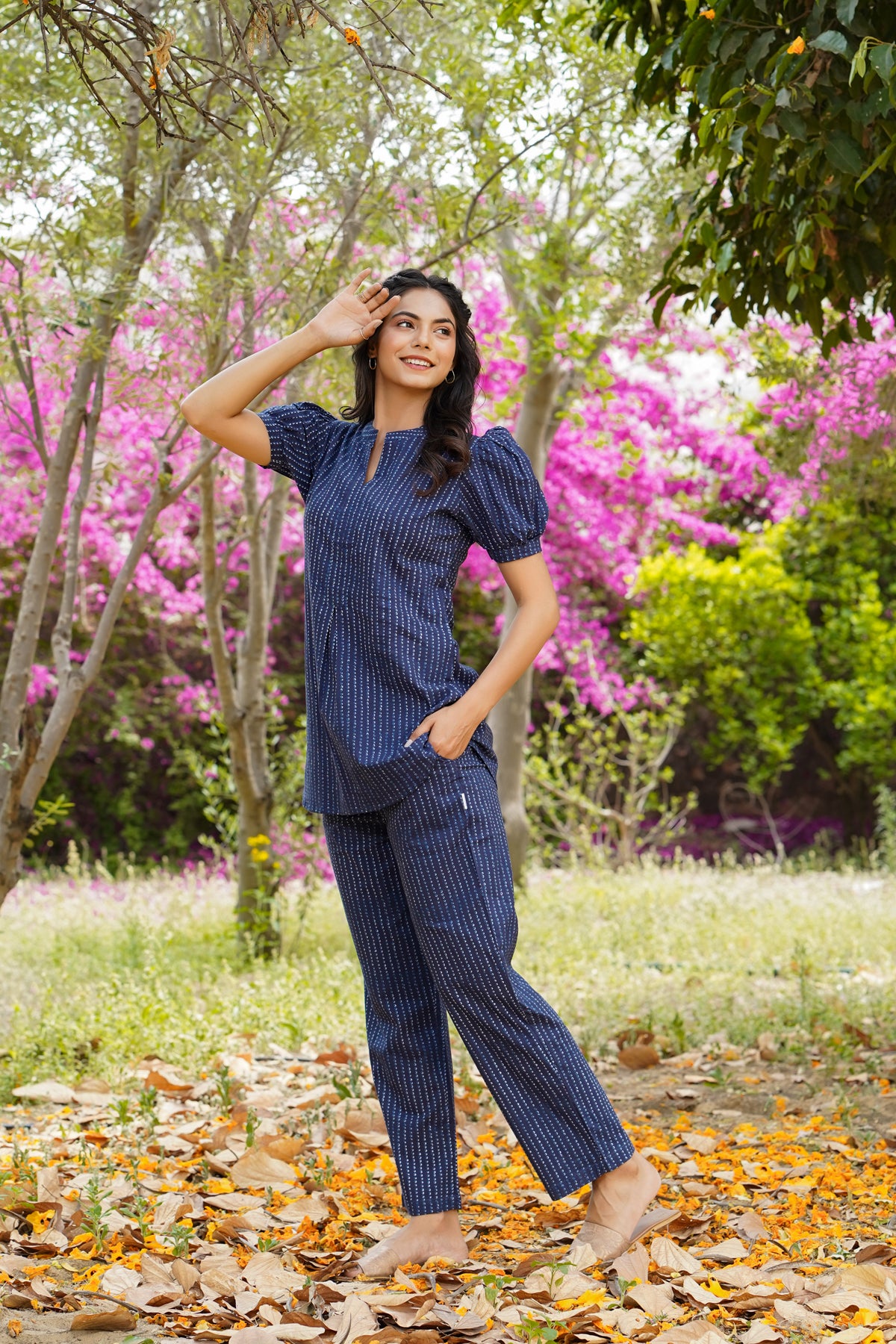 Polka dots on Blue Loungewear Top Set