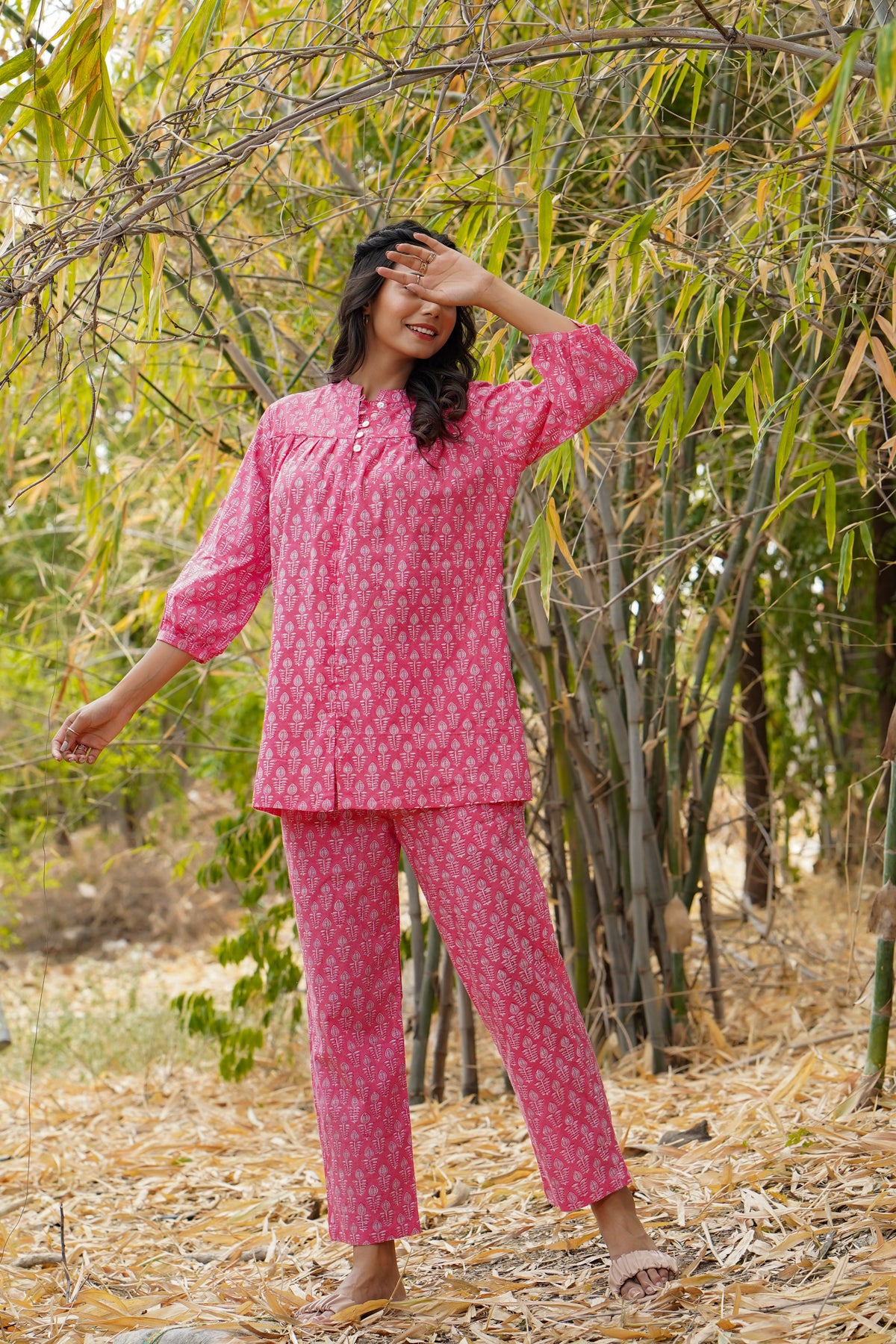 Le Fleur on Pink Loungewear Top Set