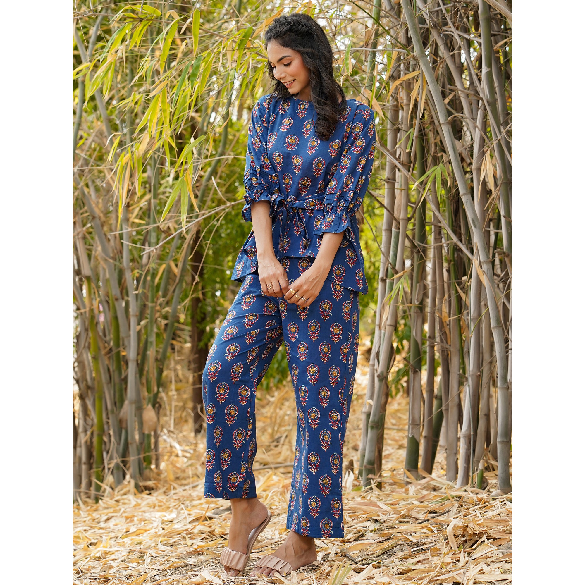 Embellished Motif on Blue Cotton Co-ordinate Set