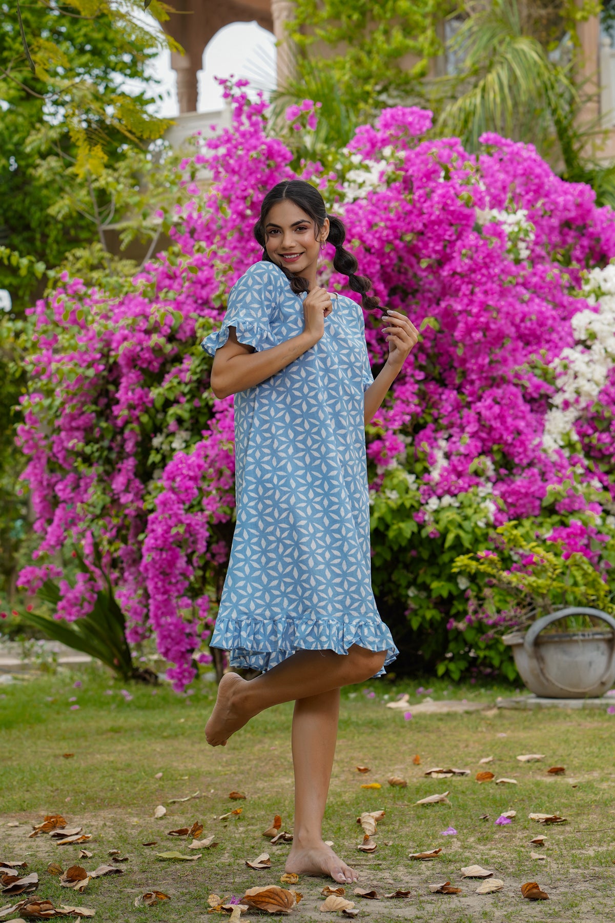 Floweret on Light blue T-shirt dress