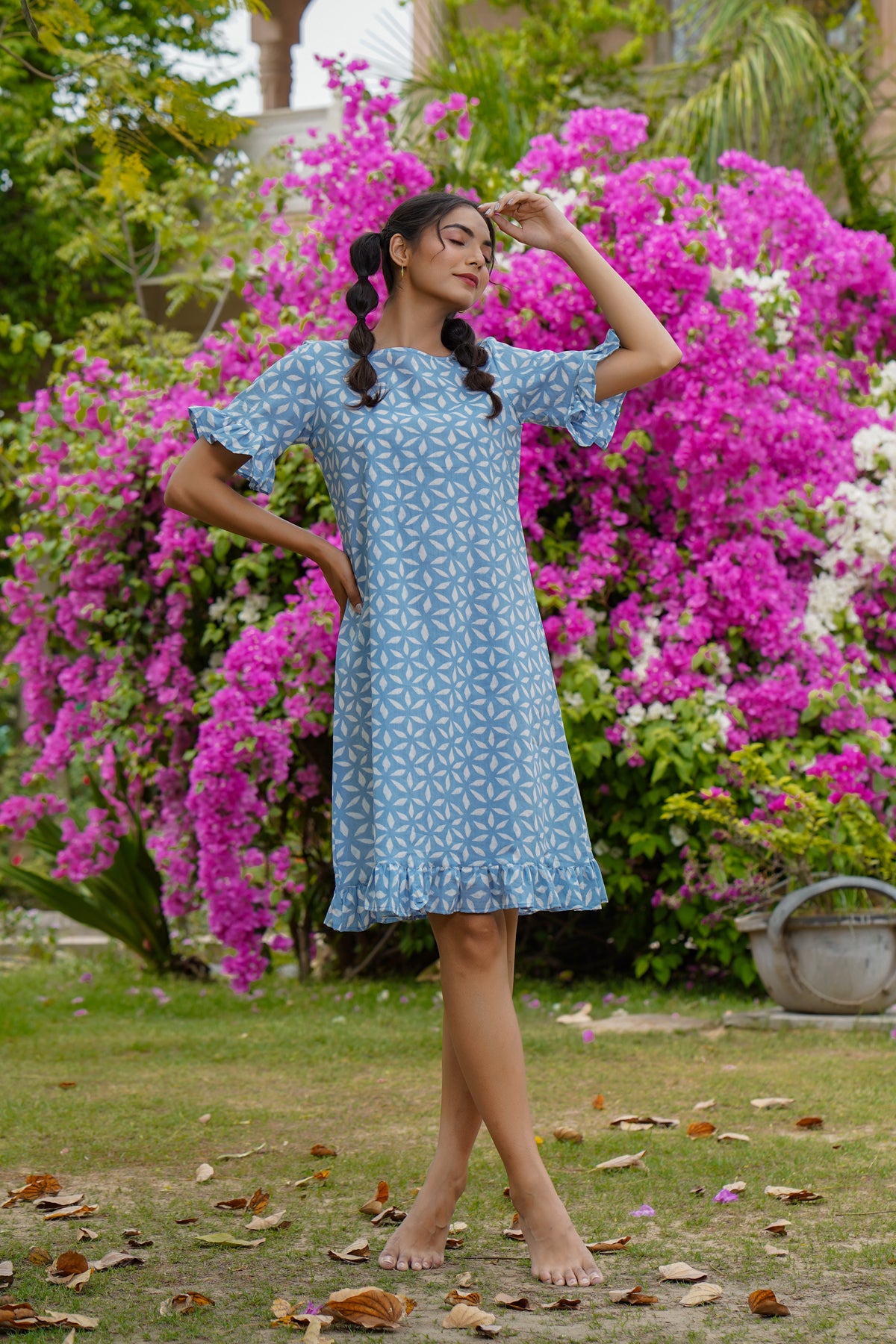 Floweret on Light blue T-shirt dress