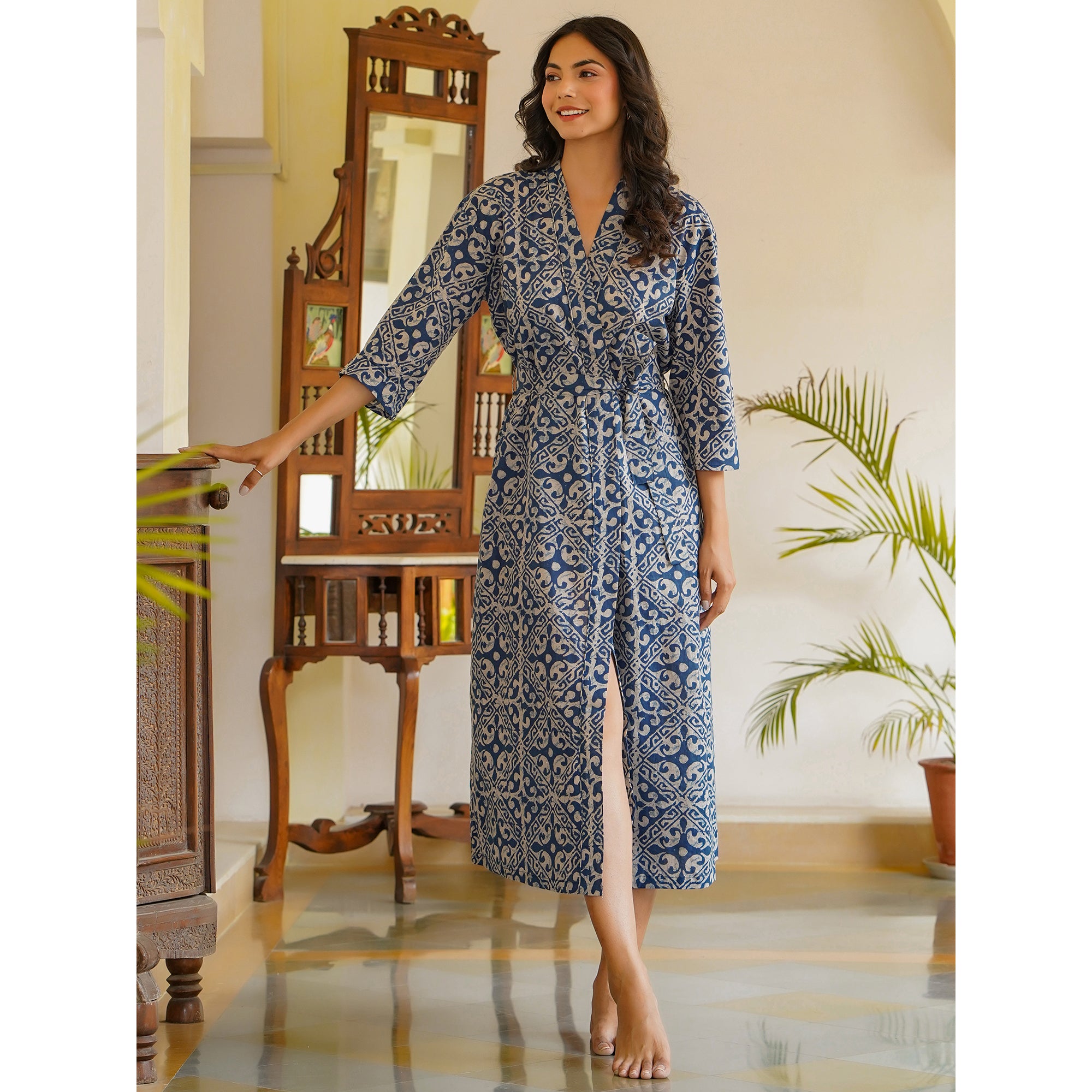 Majestic Motif Blue cotton Robe