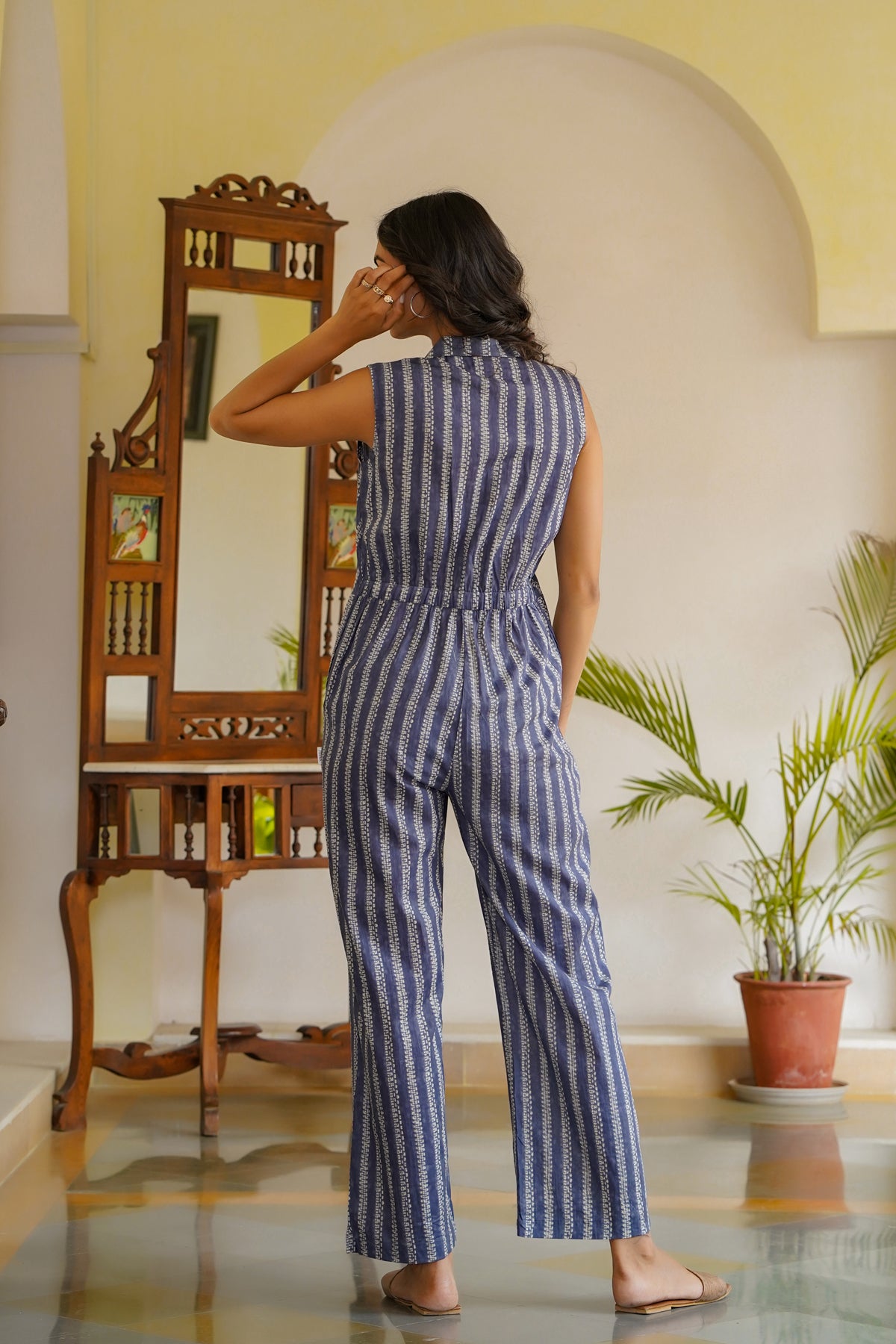 Abstract stripes on Blue Jumpsuit