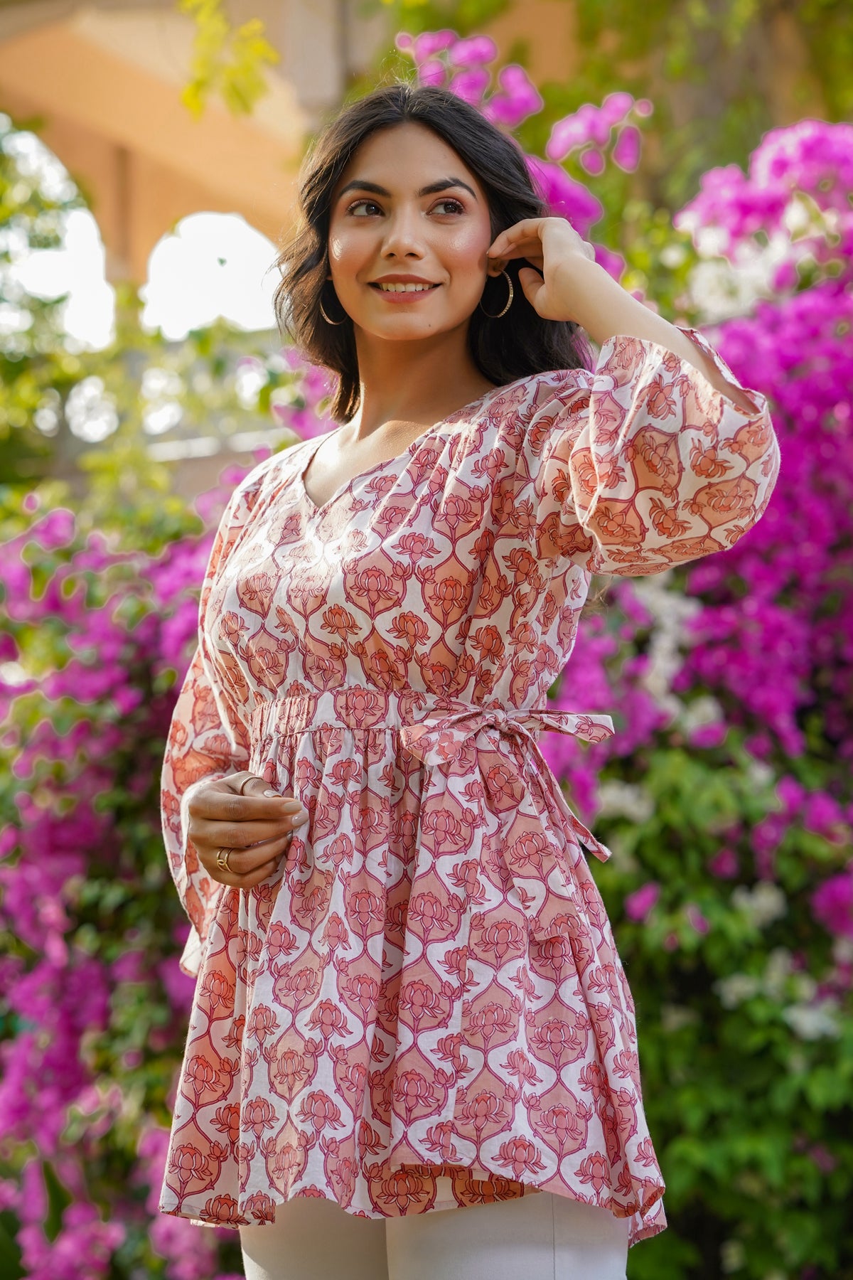 Women Pink & White Ethnic Motifs Printed Pure Cotton Kurta with Trouse –  Jompers