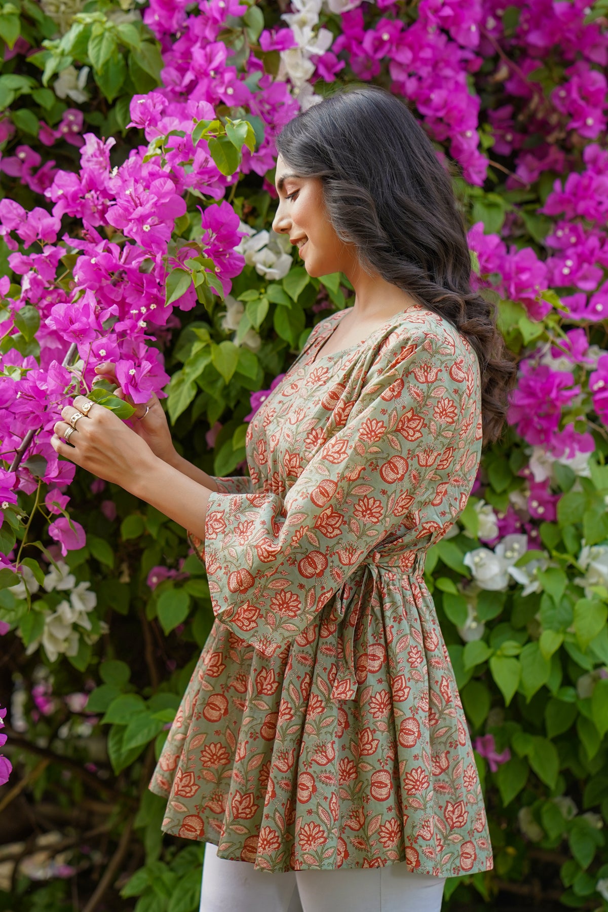 Floral Mosaic on Light Green Short Kurti