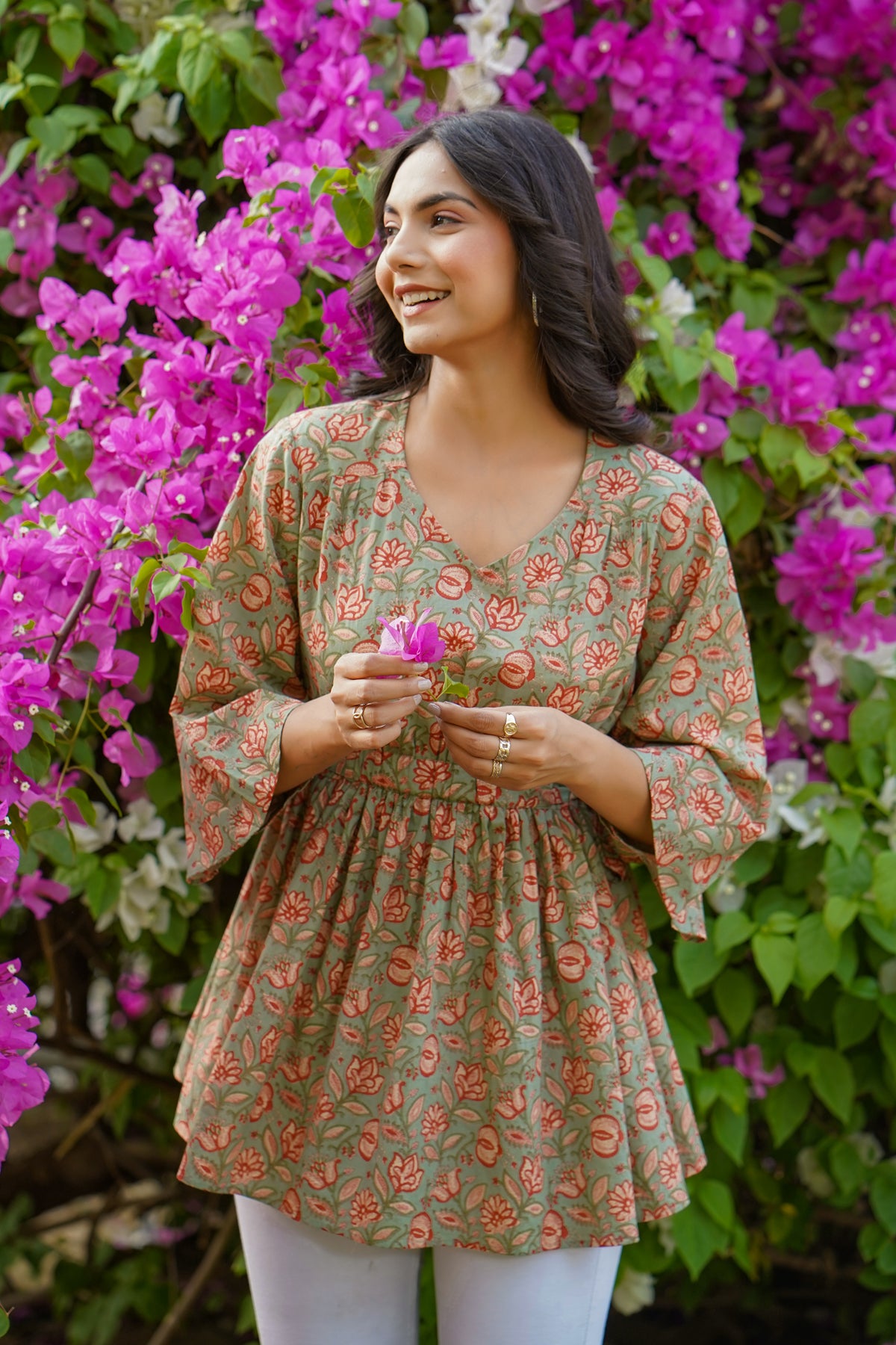 Floral Mosaic on Light Green Short Kurti