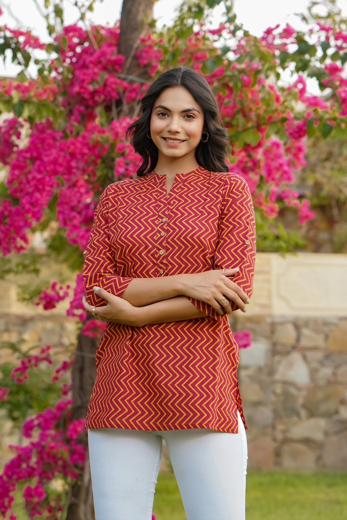 Zigzag on Maroon Short Kurti