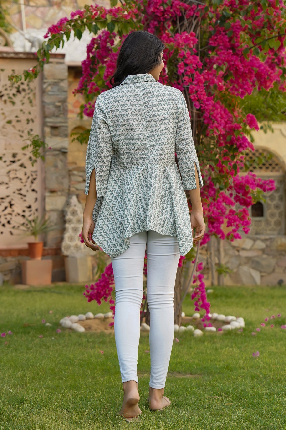 Gardenia on Off-white Short Kurti