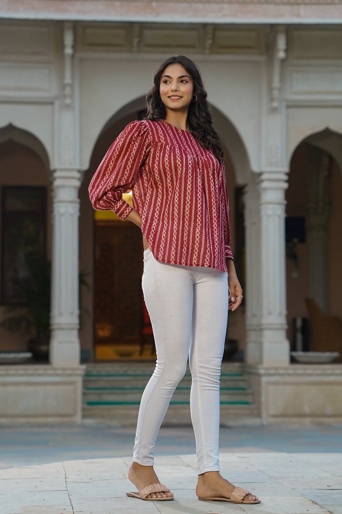 Parallel Chains on Maroon Short Kurti